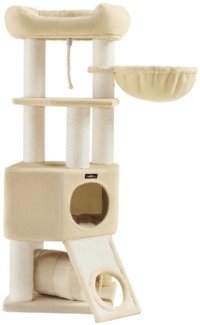 Feandrea Kratzbaum mit Höhle, Hängematte, Plüschplattform & Tunnel, 50 x 50 x 141 cm, Beige
