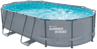 Summer Waves Active Frame Pool | Aufstellpool oval | inkl. Zubehör | Grau | 488x305x107 cm