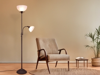 'Country' Großer Deckenfluter im Landhausstil mit Leselampe, Metall rost / weiß, Höhe: 184cm
