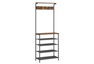 Vasagle Garderobenständer, Kleiderständer, Garderobe mit 5 Doppelhaken, Schuhregal mit 5 Ebenen, eine Ablage Oben, für Wohnungen, Schlafzimmer, Flur, Industrie-Design, vintagebraun-schwarz von Songmics HSR412B01