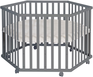 roba Laufgitter mit Rollen & Schutzeinlage 'Greyish gesteppt' aus veganem Leder, 6-eckig, Holz anthrazit, höhenverstellbar, 118,5 x 72,5 x 103,5 cm