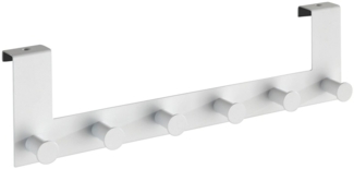 WENKO Türgarderobe Mod. Celano, Hakenleiste mit 6 Haken aus lackiertem Stahl für Türfalzstärken bis 2 cm, schwere Qualität, 39 x 11 x 5,5 cm, Weiß