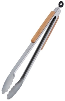 Relaxdays Grillzange, Edelstahl silber / Holz natur, 4,5 x 3,5 x 42,5 cm