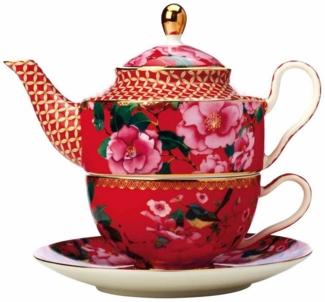 Maxwell & Williams HV0157 Teeservice 280 ml SILK ROAD mit Sieb, Rot, Porzellan, in Geschenkbox