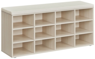VASAGLE Schuhregal mit Sitzfläche und mit Kissen, Holzspanplatte / Schaumstoff naturbeige, 104 x 30,3 x 48 cm
