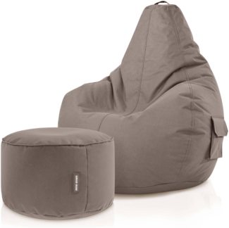 Green Bean® Sitzsack + Hocker, 2er Set, robust, waschbar, schmutzabweisend, Khaki, 90 x 80 x 70 cm