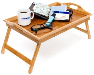 Relaxdays Betttablett klappbar, Bambus / MDF natur, 52 x 33 x 25 cm
