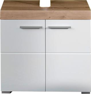 Trendteam 'Amanda' Waschbeckenunterschrank, Hochglanz, 56 x 34 x 60 cm, Weiß / Eiche
