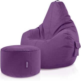 Green Bean® Sitzsack + Hocker, 2er Set, robust, waschbar, schmutzabweisend, Lila, 90 x 80 x 70 cm