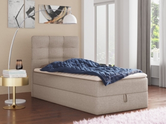 Boxspringbett Best Mini mit Bettkasten und Matratzentopper - Einzelbett mit Bonell-Matratze und Topper, Polsterbett, Bett, Schlafzimmer (Beige (Inari 22), 100 x 200 cm)