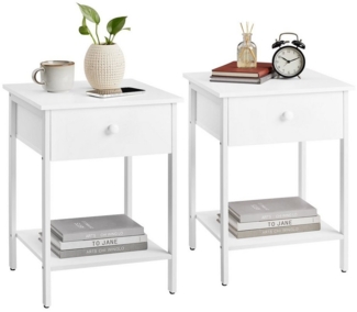 Vasagle Nachttisch, 2er Set, Nachtkommode, Beistelltisch mit Schublade und Ablage, 40 x 40 x 55 cm, Schlafzimmer, Wohnzimmer, Stahlrahmen, einfacher Aufbau, mattweiß LETDE506W14