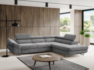 Vente-unique - Ecksofa mit Schlaffunktion - Ecke rechts - Strukturstoff - Grau - DALIAS