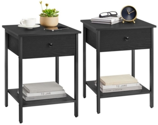 Vasagle Nachttisch, 2er Set, Nachtkommode, Beistelltisch mit Schublade und Ablage, 40 x 40 x 55 cm, Schlafzimmer, Wohnzimmer, Stahlrahmen, einfacher Aufbau, ebenholzschwarz LETDE506B56