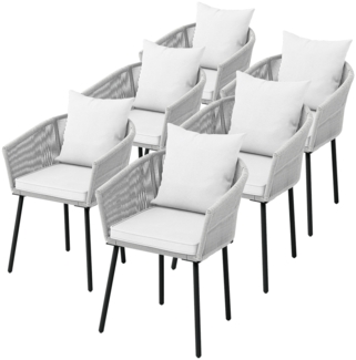 STEELSØN 'Nair' Polyrattan-Gartenstuhl inkl. Kissen, 6er-Set, hellgrau, wetterfest, bis 160 kg belastbar