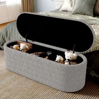 Merax Fußhocker mit Stauraum 120 x 40 cm, gepolsterter Fußhocker mit Stauraum, Sofahocker, Teddyfleece, Grau