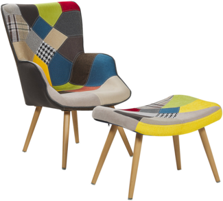 Sessel Polsterbezug Patchwork bunt plus Hocker VEJLE