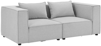 Juskys 'Domas S' modulares Sofa, 2 Sitzer mit Armlehnen & Kissen, Stoff Hellgrau, 67 x 196 x 98 cm