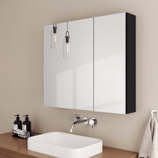 EMKE Spiegelschränke 75x65 cm Spiegelschrank Badschrank mit Doppelseitiger Spiegel (Schwarz)