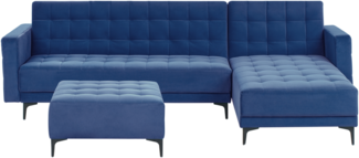 4-Sitzer Ecksofa Samtstoff blau schwarz linksseitig mit Schlaffunktion Ottomane ABERDEEN