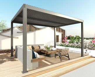 Mendler 'HWC-L46' Pergola, Regenrinne sturmfest, Aluminium anthrazit, 3x3 m