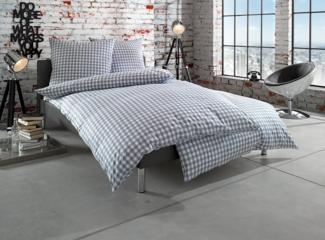 Bettwaesche-mit-Stil 'Oslo' Bettwäsche, Mako-Batist, Grau, 155x220 cm + 80x80 cm, Karo