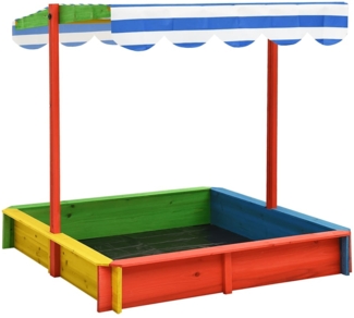 vidaXL Sandkasten mit verstellbarem Dach, Tannenholz bunt, 115 x 115 x 115 cm