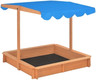 vidaXL Sandkasten mit verstellbarem Dach, Tannenholz natur / blau, 115 x 115 x 115 cm