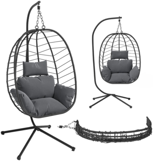 STEELSØN 'Alarian' Hängesessel mit Metallgestell, höhenverstellbar und faltbar, wetterfest, dunkelgrau/schwarz, bis 150 kg belastbar, inkl. Kissen