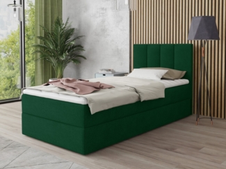 Boxspringbett Star Mini mit Bettkasten, Bonell-Matratze und Topper - Einzelbett mit Matratzentopper, Polsterbett, Bett, Schlafzimmer, Jugendzimmer (Grün (Kronos 19), 90 x 200 cm)