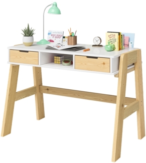 Bellabino 'Campo' Kinderschreibtisch, weiß, 4-fach höhenverstellbar 56-75 cm, Jugendschreibtisch mit 2 Schubladen und 3 Aufbewahrungsfächern, 75x63x93 cm