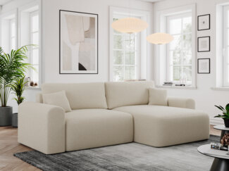 MKS Meble 'Nelson' Ecksofa mit Schlaffunktion und Bettkasten, L-form, Beige, Boucle