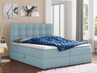 Boxspringbett Best mit 2 Bettkästen, Doppelbett mit Bonell-Matratze und Topper, Polsterbett, Bett (Blau (Vidar 83), 140 x 200 cm)