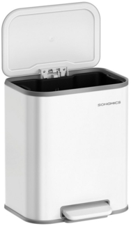 Songmics Mülleimer mit Deckel, Softclose & Offenhaltefunktion,  20 Liter, Stahl, 42,5 x 36,6 x 30 cm, Wolkenweiß