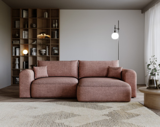 MKS Meble 'Nelson' Ecksofa mit Schlaffunktion und Bettkasten, L-form, Rosa, Stoff