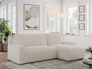 Ecksofa L-form, mit Schlaffunktion und Bettkasten - ARGOS, Beige, Cord