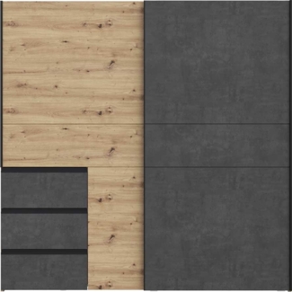 Schwebetürenschrank Willi / Winn 2 , Holzwerkstoff , Grau, Holzfarben , 200 x 201 x 61 cm
