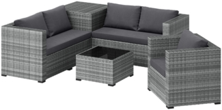 STEELSØN 'Veloria' Polyrattan 5-tlg. Gartenlounge mit Sessel, Tisch und Aufbewahrungsbox, grau-meliert/anthrazit, wetterfest, für 5 Personen