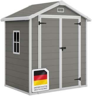 STEELSØN 'Novara' Gerätehaus Satteldach, Kunststoff, grau, wetterfest, 210x134x182 cm, abschließbar, Gartenhaus mit Fenster