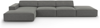 Micadoni 5-Sitzer Samtstoff Ecke links Sofa Jodie | Bezug Light Grey | Beinfarbe Black Plastic