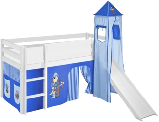 Lilokids 'Jelle' Spielbett 90x190 cm, Pirat Blau, Kiefer massiv, mit Turm, Rutsche und Vorhang