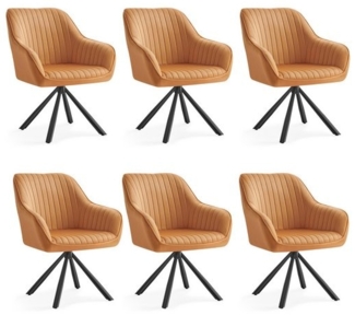 SONGMICS Esszimmerstuhl mit Armlehnen, 6er Set, Samt, 60 x 60 x 81,5 cm, Karamellbraun