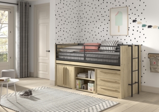 Halbhohes Bett mit Schreibtisch Regal Kommoden Sam 98 x 219 x 116.6 cm