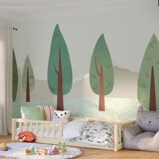 Bellabino 'Vere' Bodenbett 90x200 cm, natur, Massivholz Kiefer, Montessori Kinderbett mit Rausfallschutz und Lattenrost