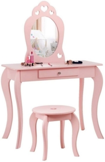 COSTWAY Kinder Schminktisch mit Hocker und abnehmbarem Spiegel, Holz pink, 34 x 70 x 105 cm
