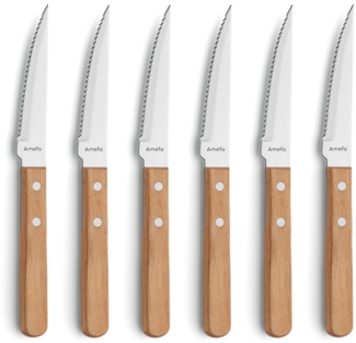 Amefa 'PIZZA' Steakmesser Set 6-teilig, Holz natur, 8 cm