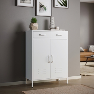 skølm 'Atria' Metallkommode, weiß, 110x38x80 cm, mit 2 Schubladen und 2 Fächern