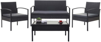 Poly-Rattan Garnitur HWC-F56, Balkon-/Garten-/Lounge-Set Sitzgruppe ~ schwarz, Kissen dunkelgrau