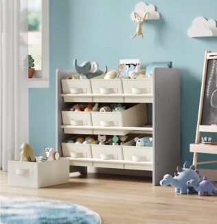 Songmics 'GKR033G10' Kinderregal, mit 9 Aufbewahrungsboxen, Vliesstoff taubengrau, 29,5 x 62,5 x 60 cm
