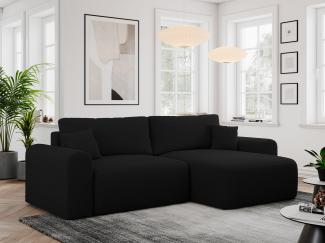 MKS Meble 'Nelson' Ecksofa mit Schlaffunktion und Bettkasten, L-form, Schwarz, Boucle