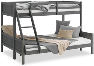 Kinderbett Etagenbett 90x200 und 140x200 Grau Holz Doppelstockbett Jugendbett Hochbett Stockbett